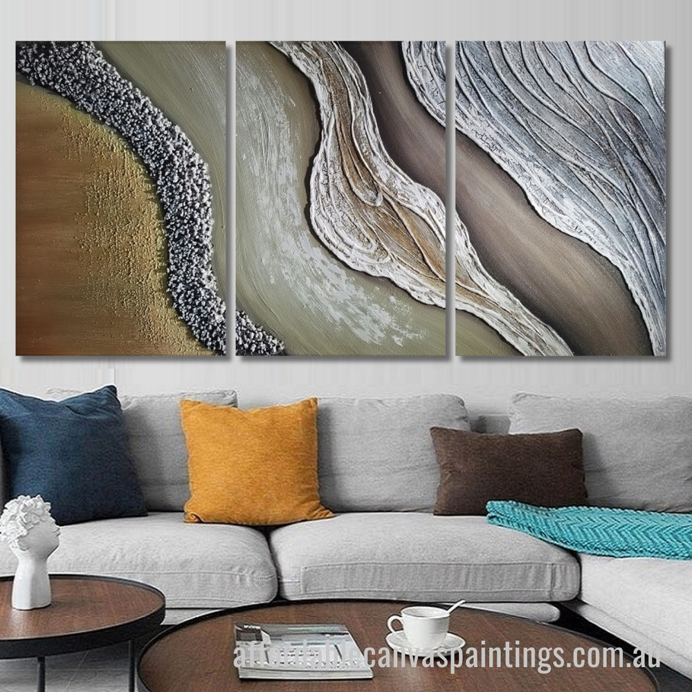 Layered Textures Design Abstract Art Modern Heavy Texture Handmade Framed 3 Piece Framed Wall Art Australia affordablecanvaspaintings.com.au