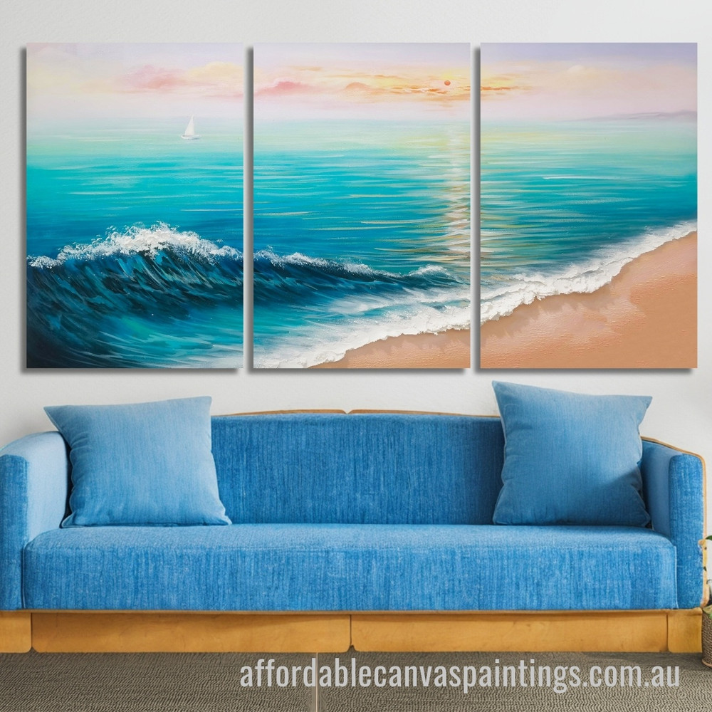Beautiful Beach Abstract Art Modern Heavy Texture Handmade Stretched 3 Piece Best Framed Artwork Australia affordablecanvaspaintings.com.au