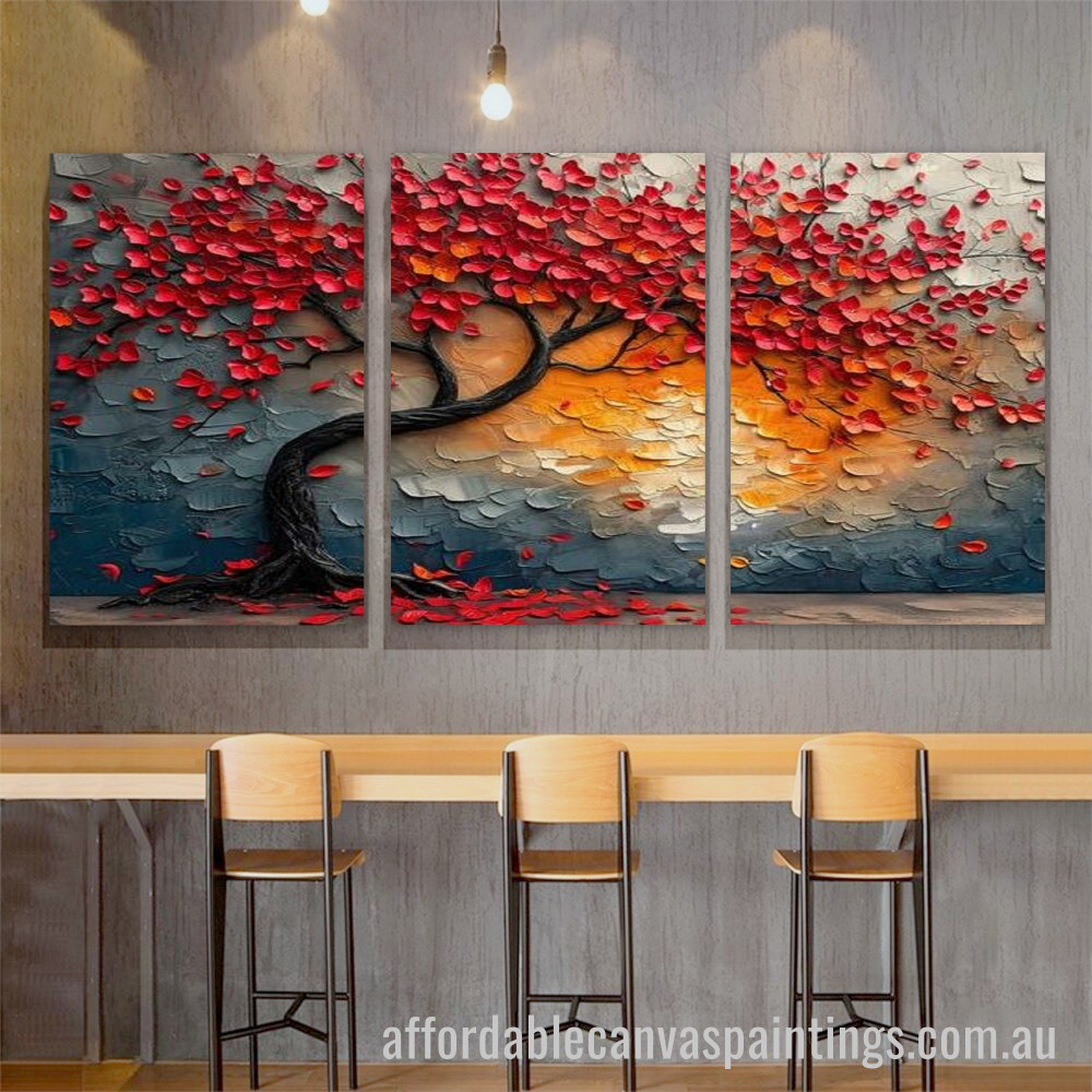 Flowers Tree Abstract Art Modern Heavy Texture Handmade Framed 3 Piece Framed Artwork Australia Online affordablecanvaspaintings.com.au