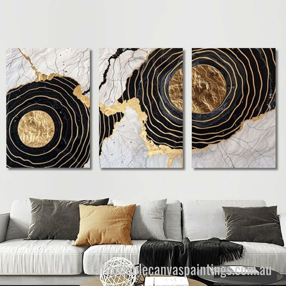 Waved Circle Lines Abstract Art Modern Heavy Texture Handmade Framed 3 Piece Stretched Canvas Wall Art Australia affordablecanvaspaintings.com.au