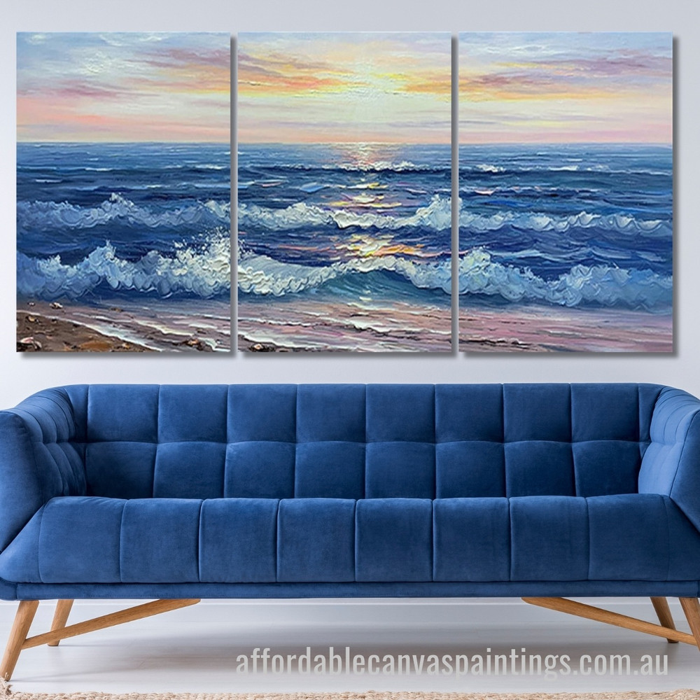 Beautiful Beach Abstract Art Modern Heavy Texture Handmade Stretched 3 Piece Framed Artwork Australia Online affordablecanvaspaintings.com.au
