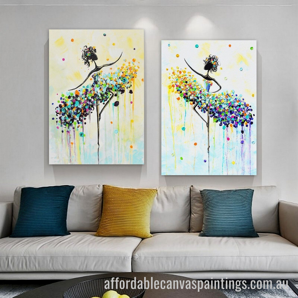 Joyful Dancer Abstract Art Modern Heavy Texture Handmade Framed 2 Piece Framed Paintings For Sale affordablecanvaspaintings.com.au