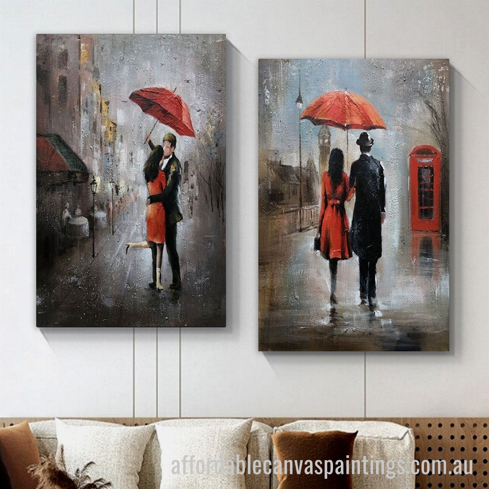 Couple With Umbrella Abstract Art Modern Heavy Texture Handmade Stretched 2 Piece Framed Artwork Australia Online affordablecanvaspaintings.com.au