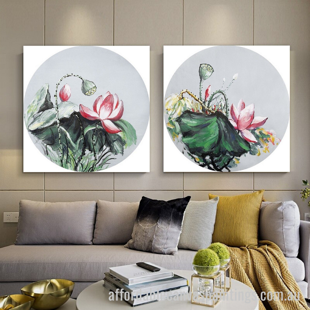 Lotus Flowers Abstract Art Modern Heavy Texture Handmade Stretched 2 Piece Framed Paintings For Sale affordablecanvaspaintings.com.au