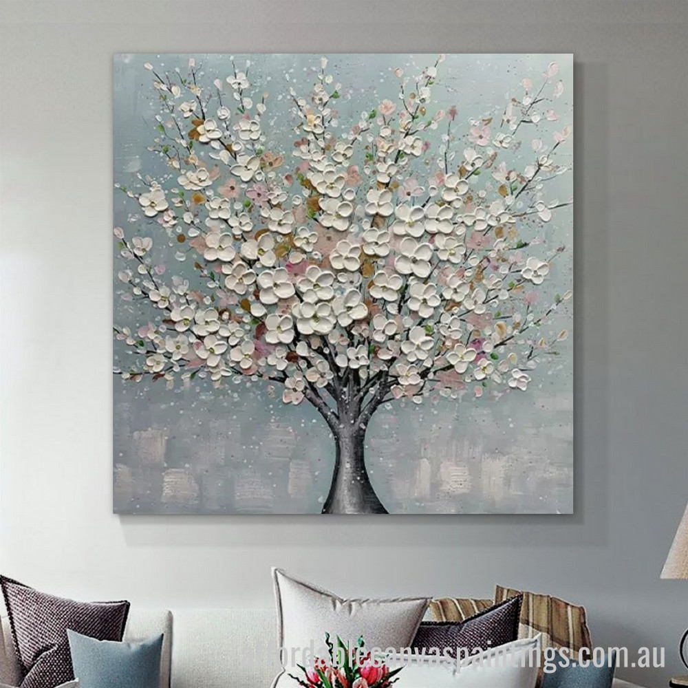 Cherry Blossom Tree Abstract Art Modern Heavy Texture Handmade Framed Stretched Canvas Wall Art Australia affordablecanvaspaintings.com.au