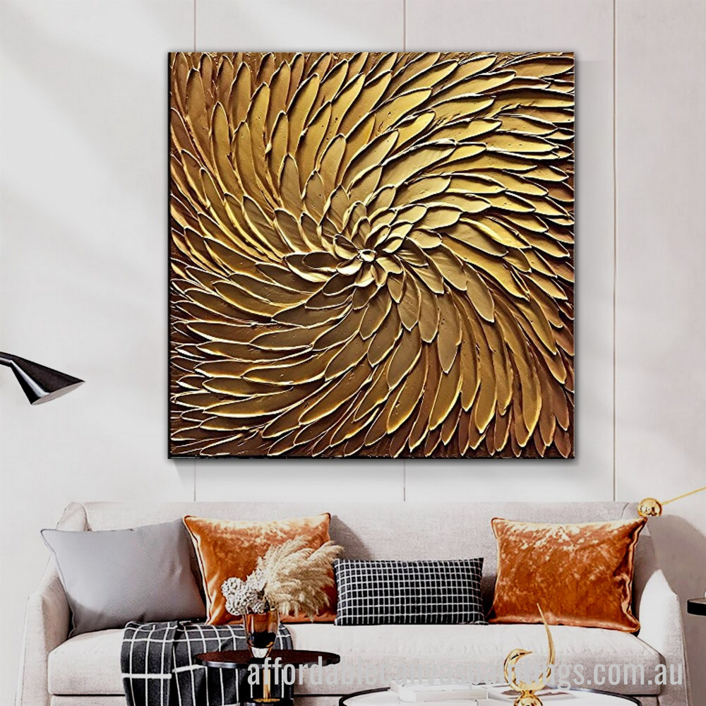 Gold Flower Abstract Art Modern Heavy Texture Handmade Framed Acrylic Paintings For Sale Australia affordablecanvaspaintings.com.au