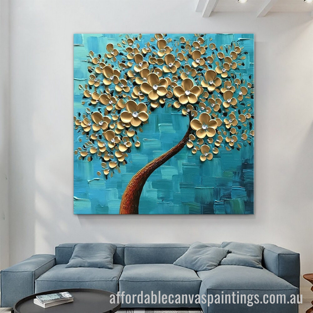 Golden Blossom Abstract Art Modern Heavy Texture Handmade Stretched Framed Paintings Canvas affordablecanvaspaintings.com.au