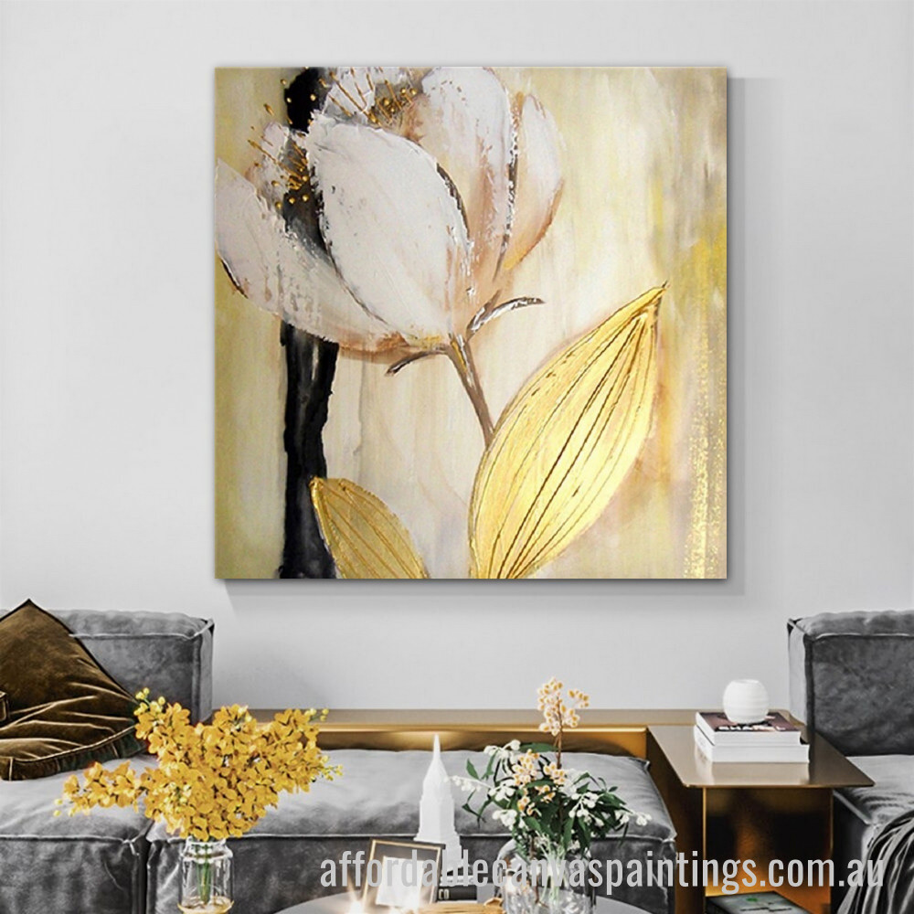 Gold Leaf Flower Abstract Art Modern Heavy Texture Handmade Framed Cheap Framed Artwork Australia affordablecanvaspaintings.com.au