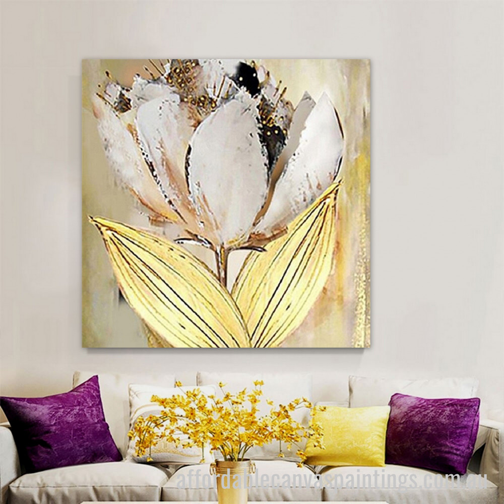 Golden Rich Flower Abstract Art Modern Heavy Texture Handmade Framed Acrylic Paintings For Sale Australia affordablecanvaspaintings.com.au