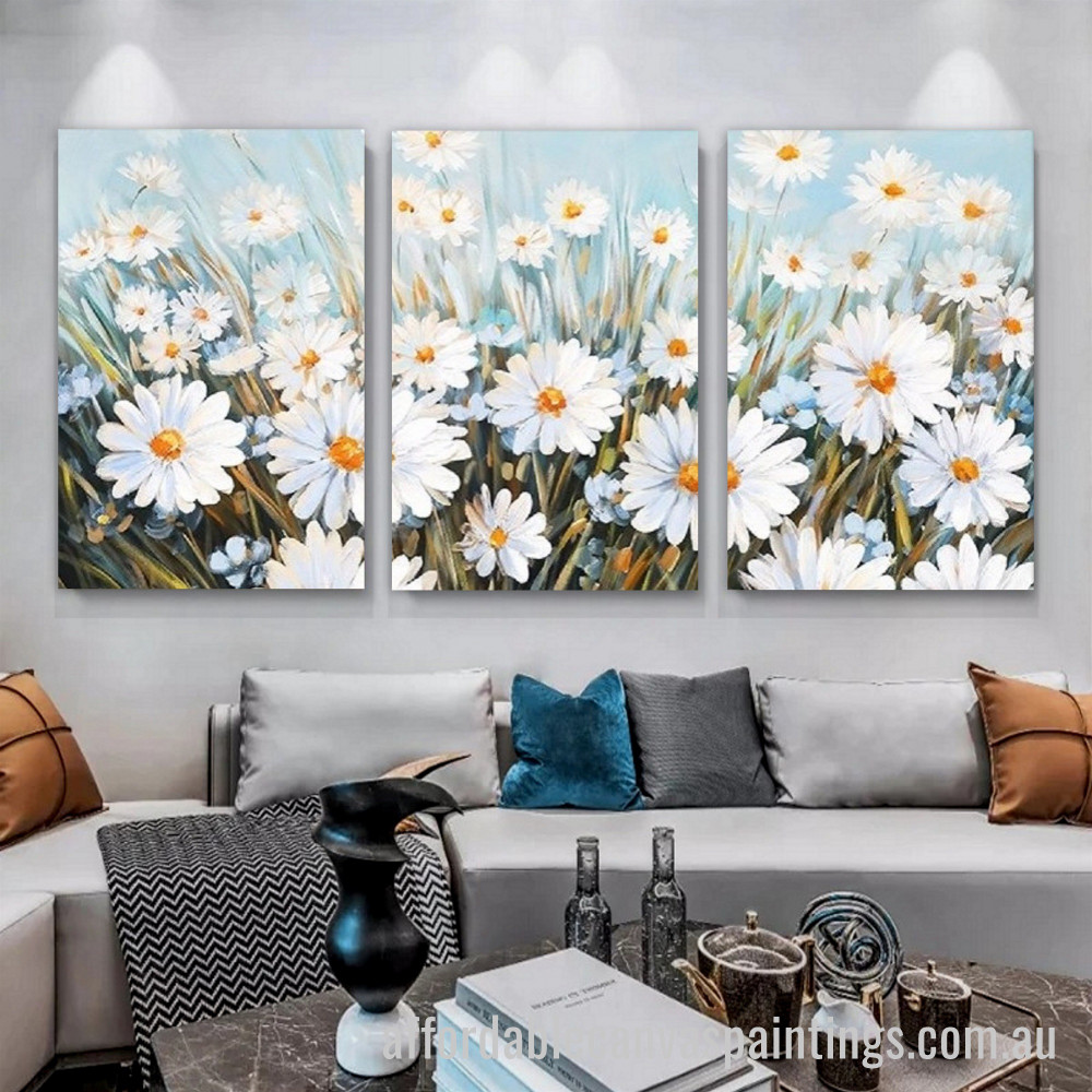 White Blossom Garth Abstract Art Modern Heavy Texture Handmade Framed 3 Piece Framed Paintings Canvas affordablecanvaspaintings.com.au