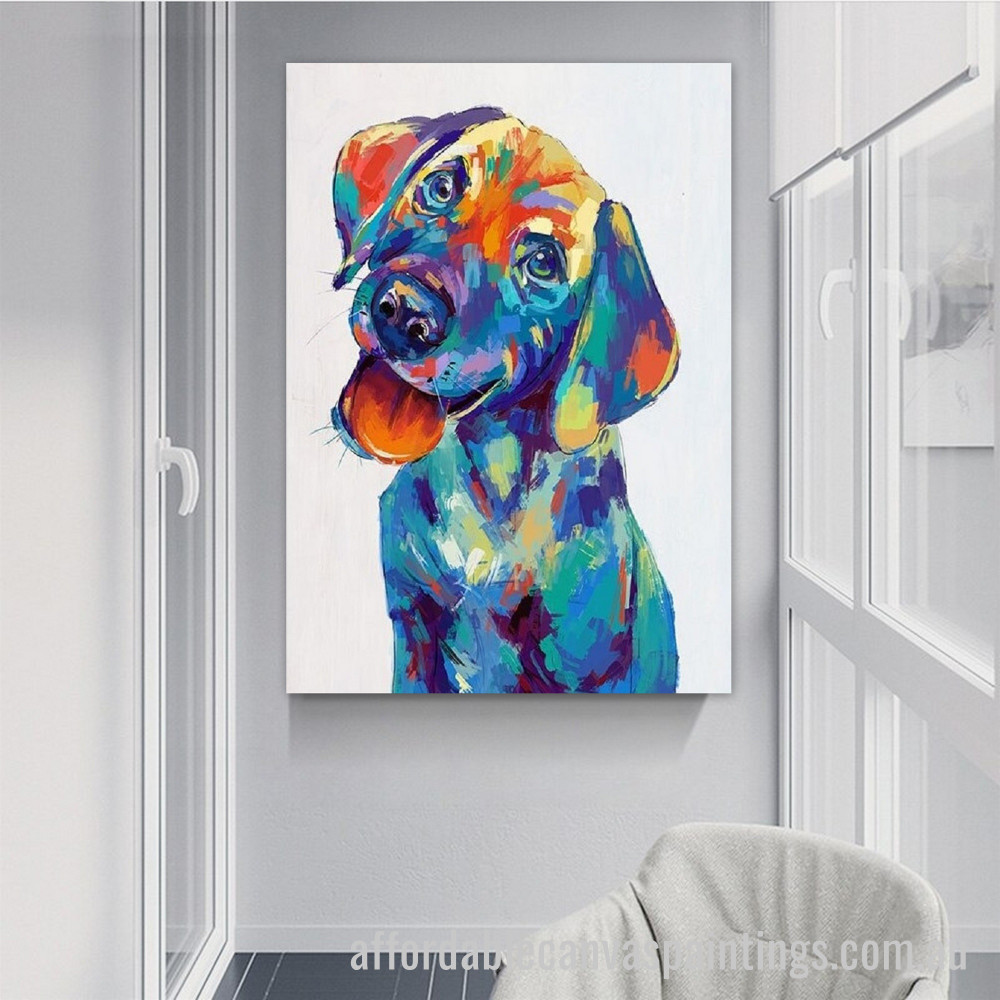 Colorful Dog Abstract Art Modern Heavy Texture Handmade Stretched Framed Artwork Australia Online affordablecanvaspaintings.com.au