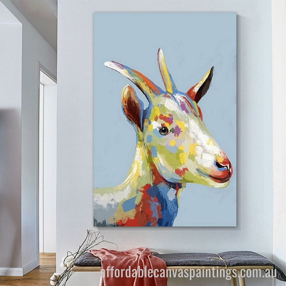 Colorful Goat Abstract Art Modern Heavy Texture Handmade Stretched Framed Paintings Canvas affordablecanvaspaintings.com.au