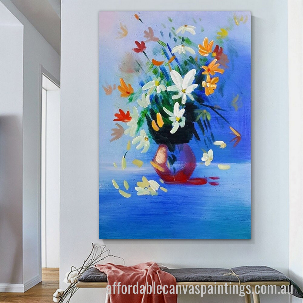 Colorful Flowers Pot Abstract Art Modern Heavy Texture Handmade Framed Stretched Paintings For Sale affordablecanvaspaintings.com.au