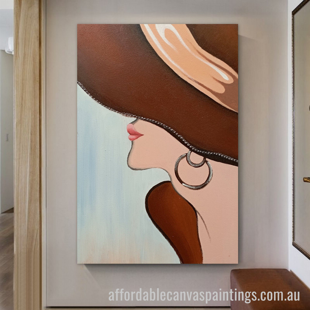 Hat With Woman Abstract Art Modern Heavy Texture Handmade Stretched Acrylic Paintings For Sale Australia affordablecanvaspaintings.com.au