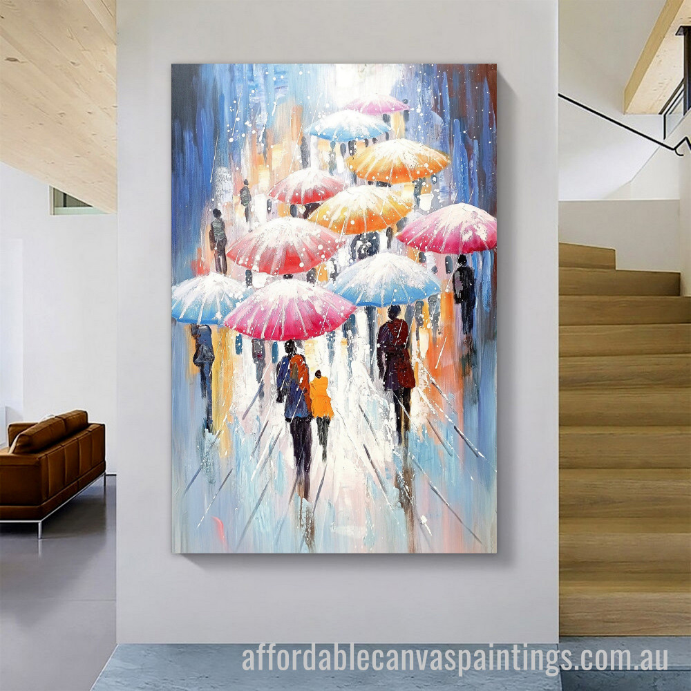 Rainy Day Abstract Art Modern Heavy Texture Handmade Framed Stretched Paintings For Sale affordablecanvaspaintings.com.au