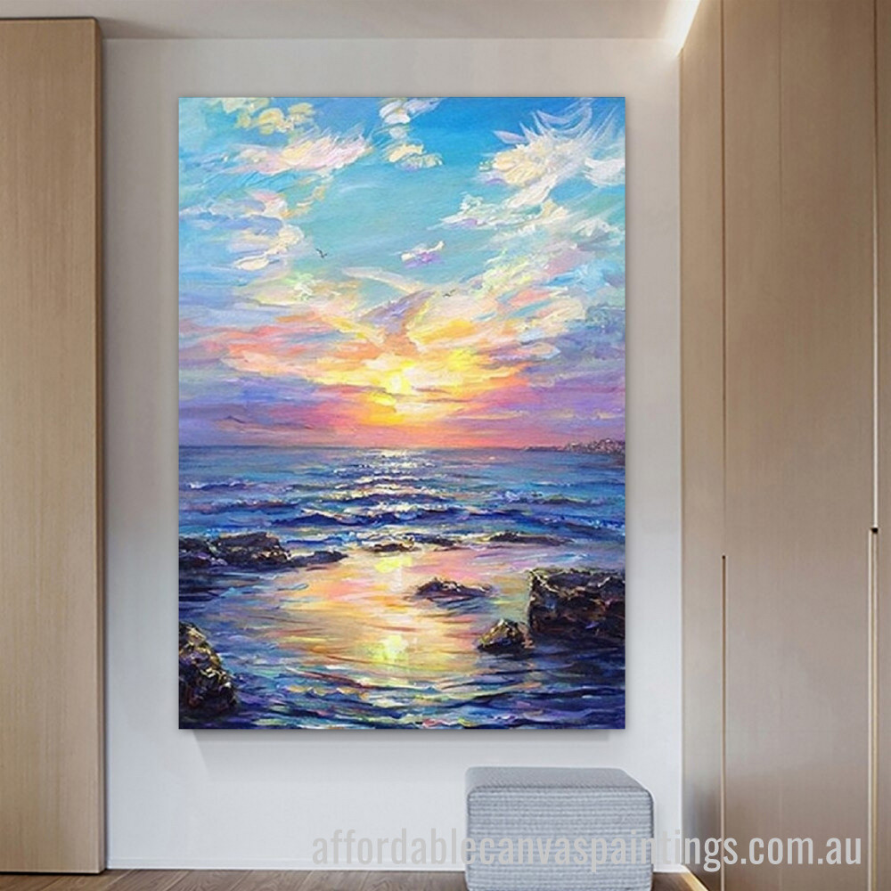 Sunset Reef Seascape Abstract Art Modern Heavy Texture Handmade Framed Best Framed Artwork Australia affordablecanvaspaintings.com.au