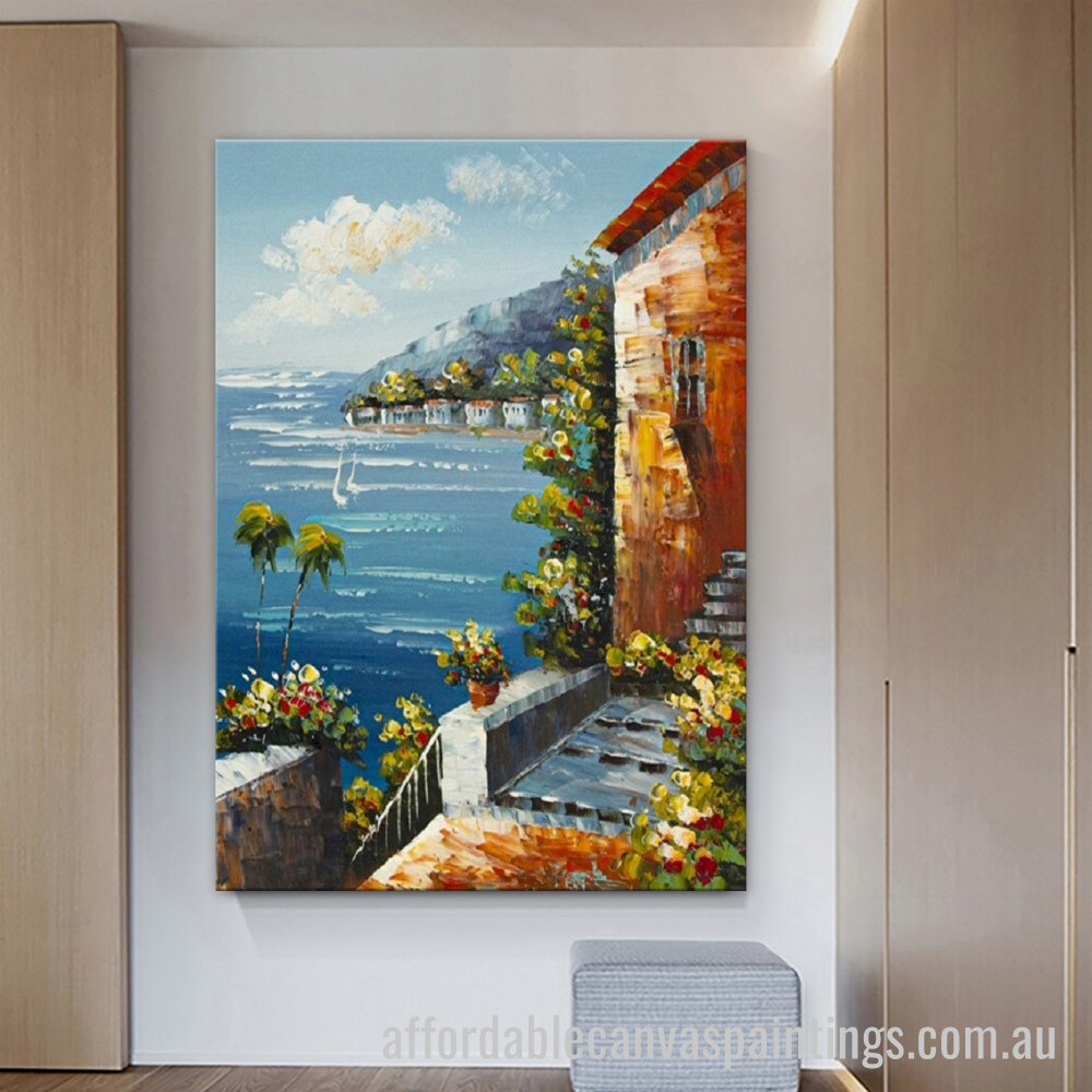 Mediterranean Impression Abstract Art Modern Heavy Texture Handmade Framed Stretched Canvas Wall Art Australia affordablecanvaspaintings.com.au