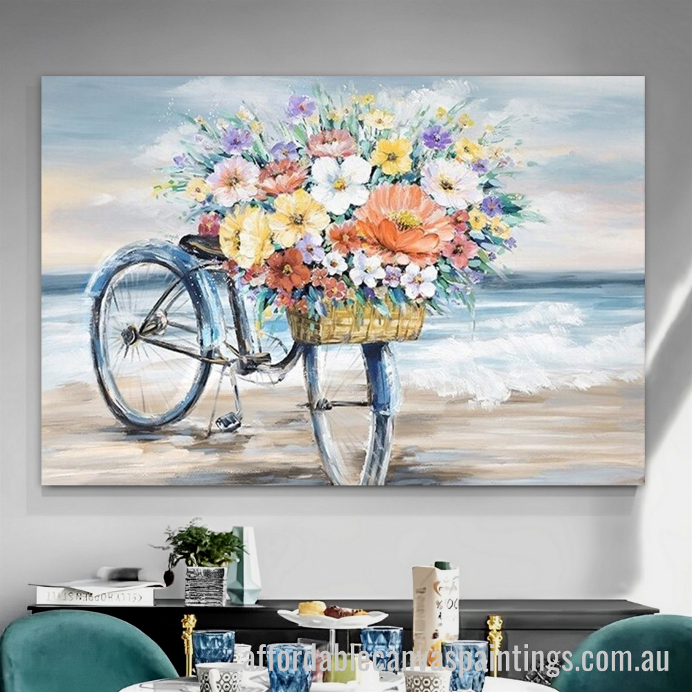 Seacoast Bicycle Landscape Abstract Art Modern Heavy Texture Handmade Framed Best Framed Artwork Australia affordablecanvaspaintings.com.au