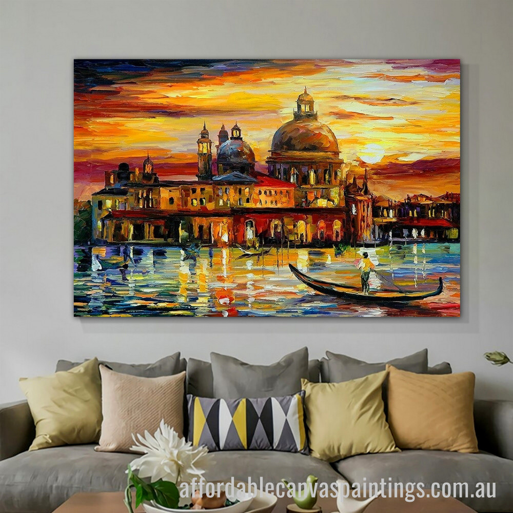 The Golden Skies Of Venice Abstract Art Modern Heavy Texture Handmade Framed Stretched Paintings For Sale affordablecanvaspaintings.com.au