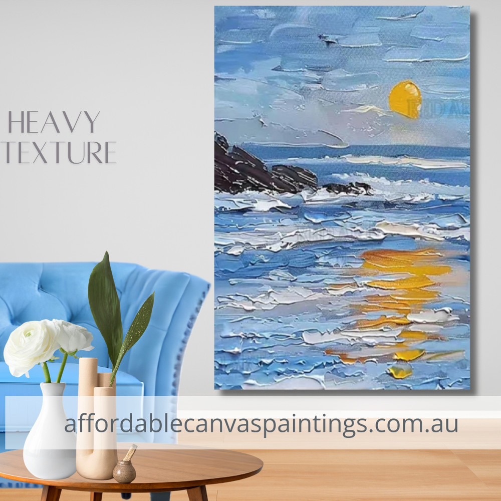 Sea Hill Abstract Landscape Oil Framed Modern Colourful Artwork For Restaurant Wall Art Decor