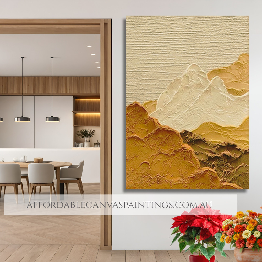 Sandy Hills Abstract Landscape Scandinavian Framed Handmade Textured Canvas Artwork For Living Room Design