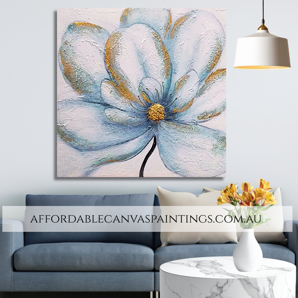 Big Bloom Abstract Floral Vintage Framed Handmade Large Canvas Painting For Wall Decor Ideas