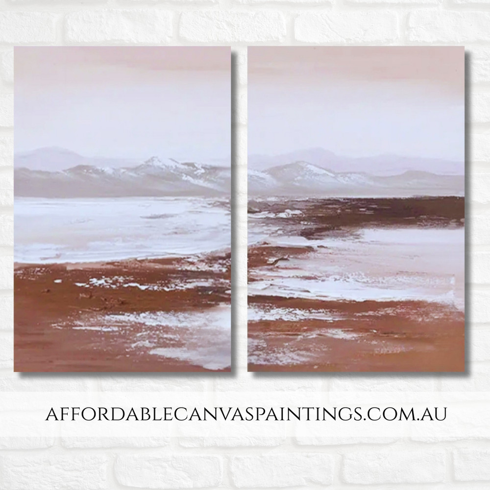 Sandy Pond Abstract Artwork Landscape Vintage Handmade 2 Piece Framed Canvas Art For Living Room Design