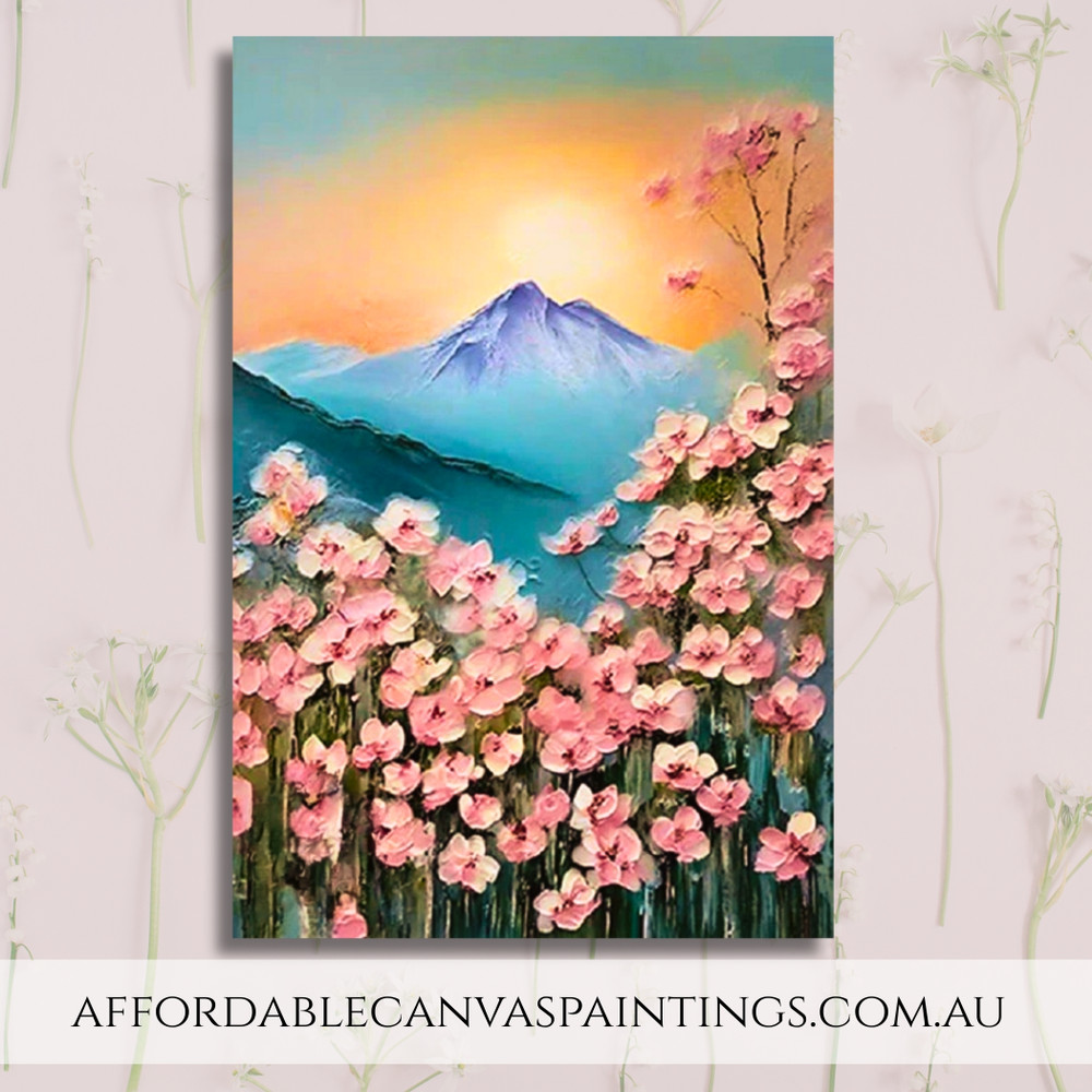 Pinky Flowers Abstract Floral Landscape Modern Framed Handmade Nature Painting On Canvas For Home Decor Ideas