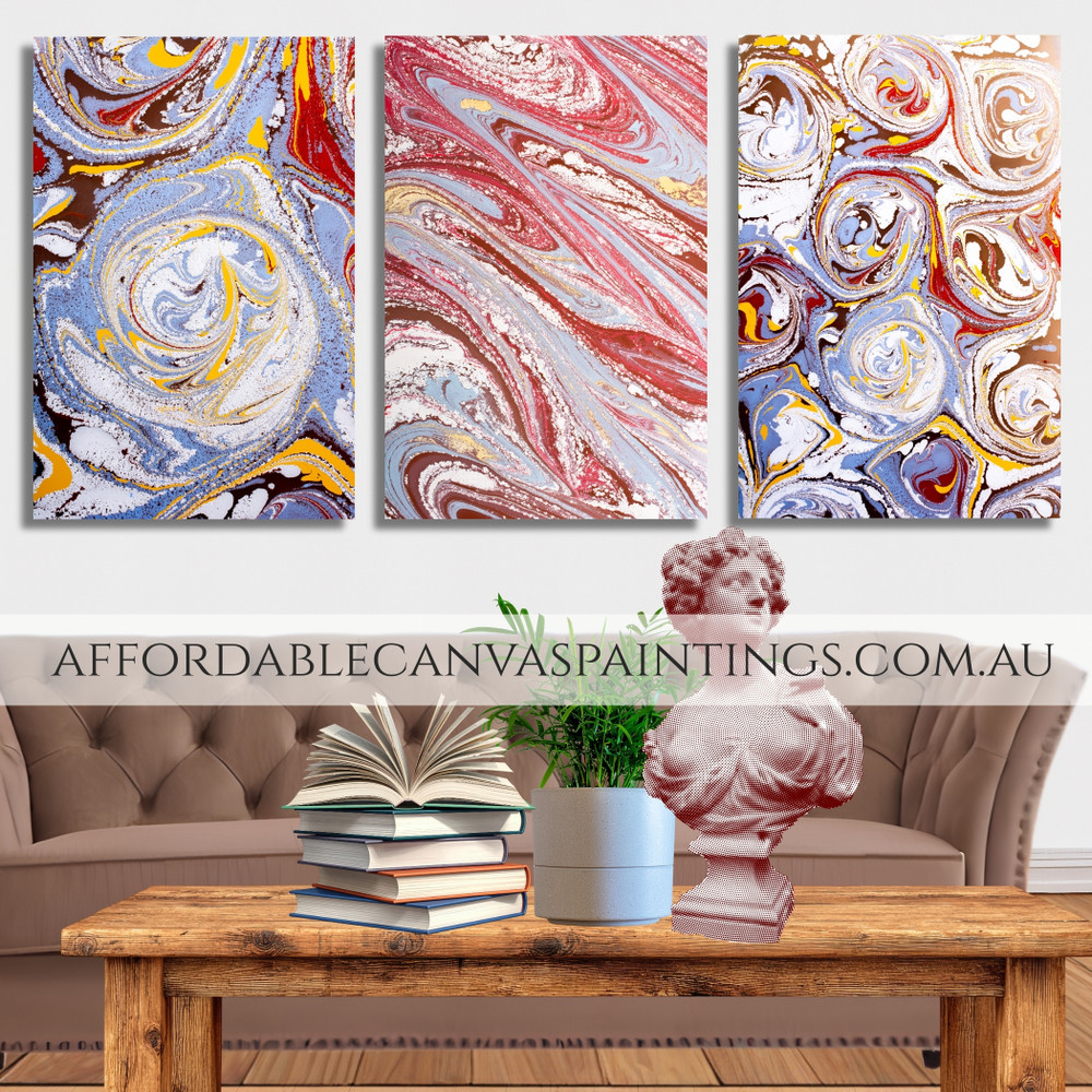 Zigzag Colorful Spots Abstract Modern Artwork Handmade 3 Panel Framed Painting For Living Room Decoration Ideas