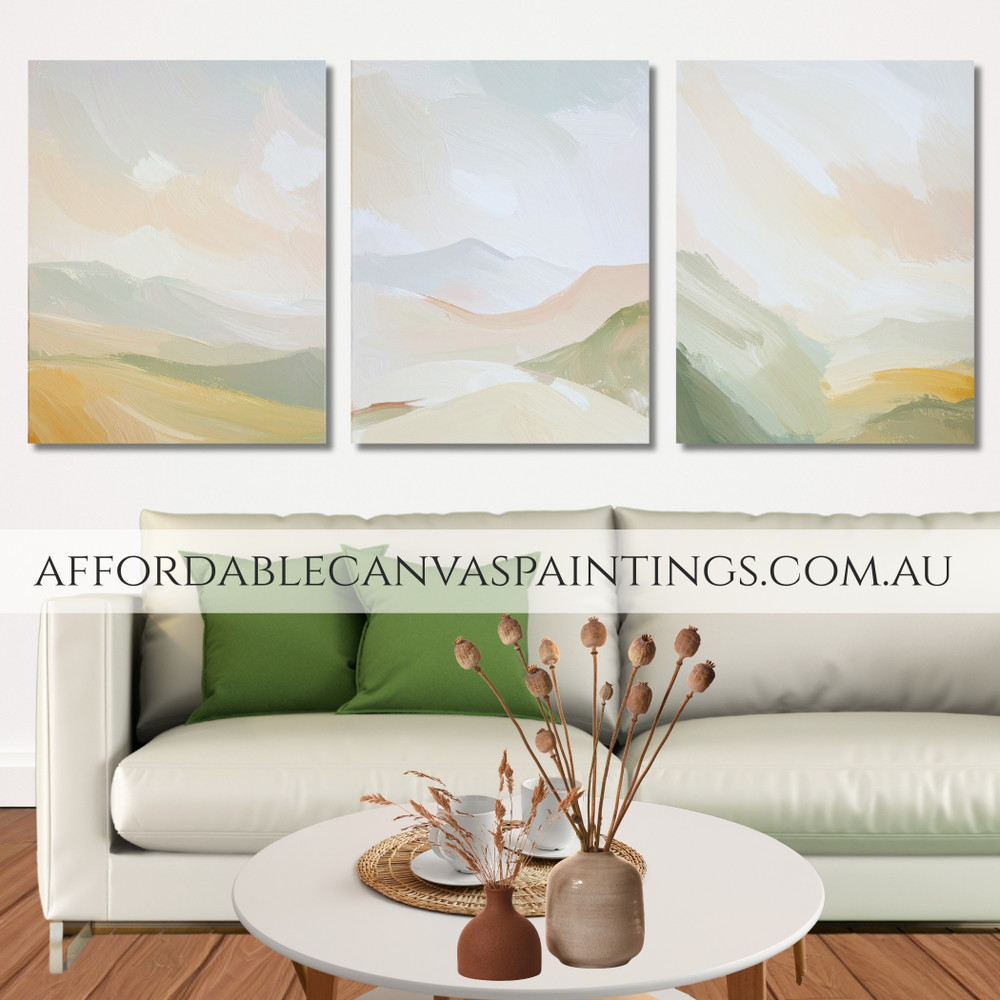 Colorful Mountains Modern Abstract Landscape Framed Handmade 3 Piece Canvas Art For Home Wall Decor