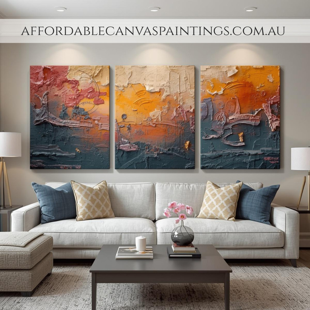 Gorgeous Tarnishes Design Modern Abstract Painting Framed 3 Piece Handmade Heavy Textured Painting With Palette Knife For Living Room Decoration Ideas