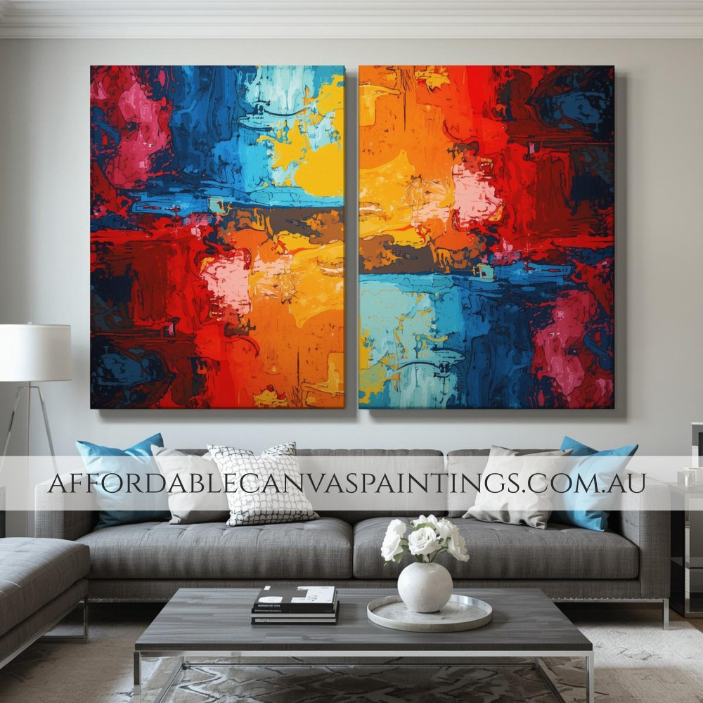 Colourful Splodges Modern Abstract Art Framed 2 Piece Wall Decor Set Heavy Textured Acrylics Impasto Painting For Wall Decor Ideas
