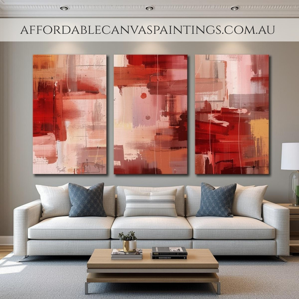 Inferno Red Famous Abstract Painting Contemporary Art Painting 3 Panel Framed Painting Heavy Textured Acrylics Impasto Painting For Home Decor