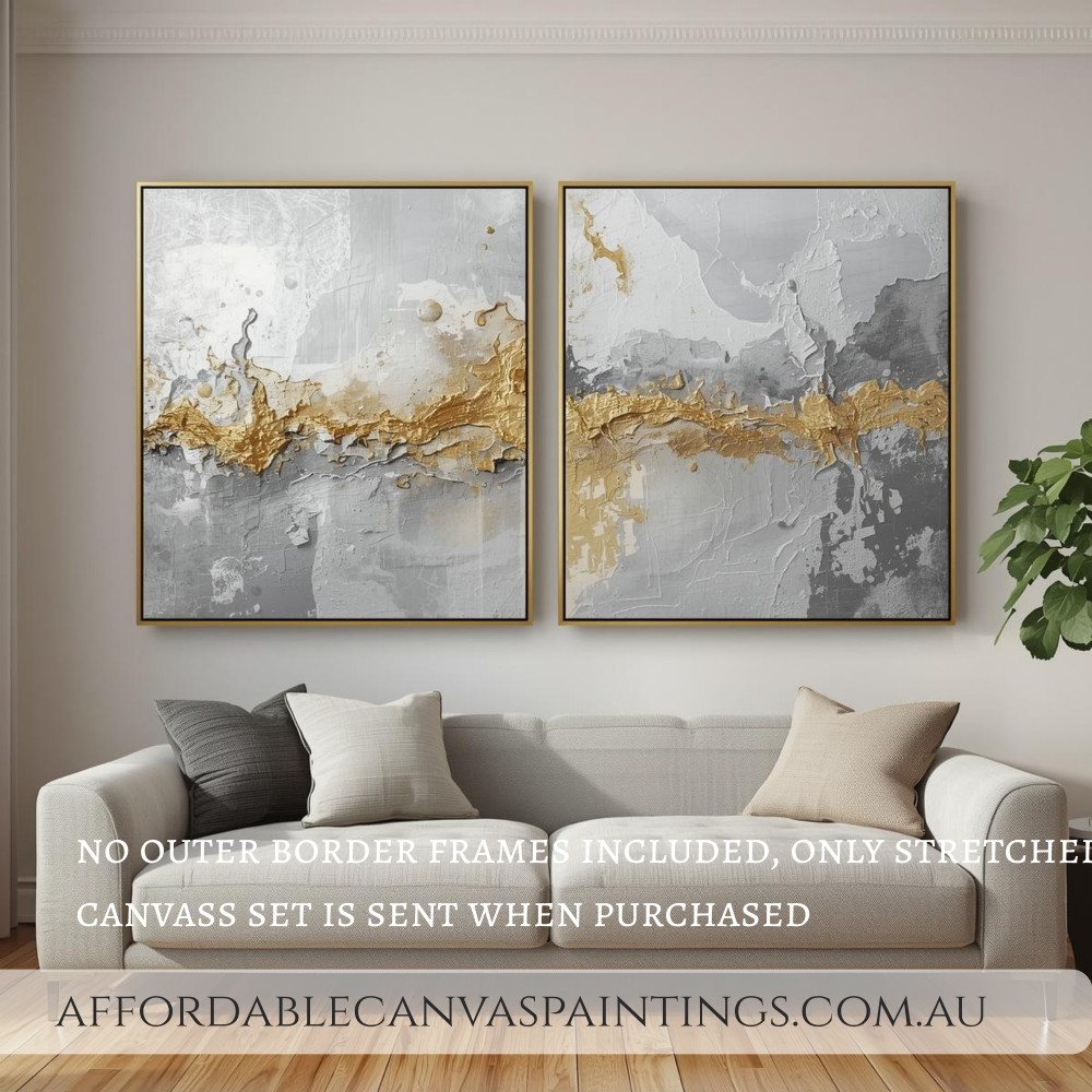 Golden And Silvery Impasto Painting Modern Abstract Art Australian Handmade Paintings Online Framed 2 Piece Canvas Art For DIY Room Décor
