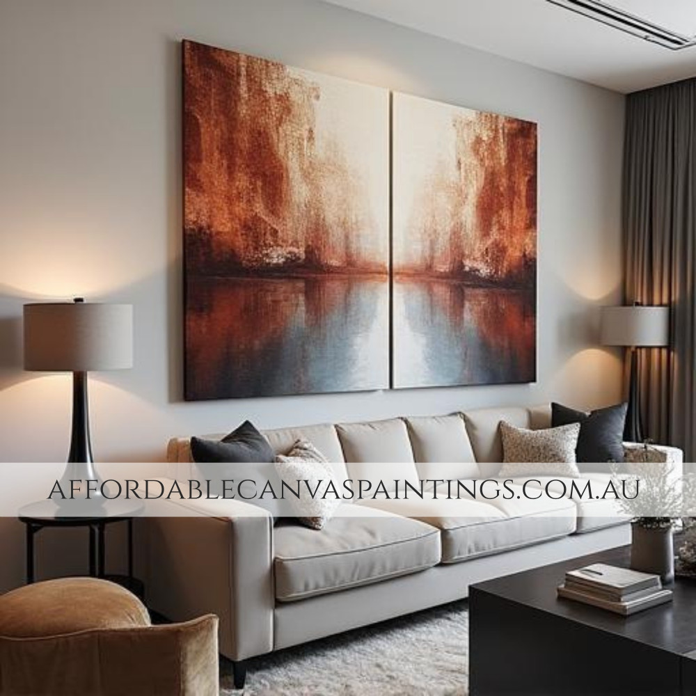 Long Hills Abstract Landscape Painting Retro Design Framed 2 Piece Canvas Art Ready To Hang Acrylic Art Handcrafted Canvas Painting For Interior Design