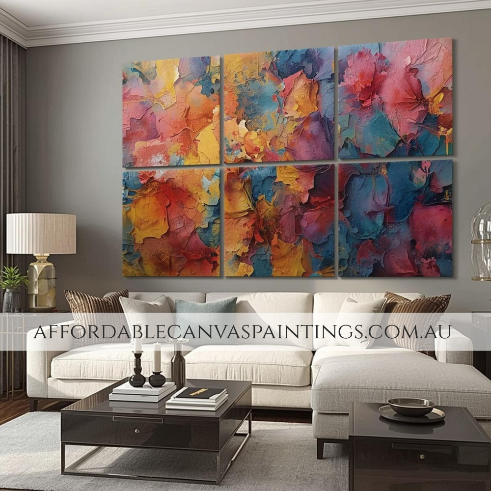 Calico Blemishes Modern Abstract Art Framed 6 Piece Canvas Art Heavy Textured Acrylic Paintings Impasto Art Painting For Interior Design Ideas