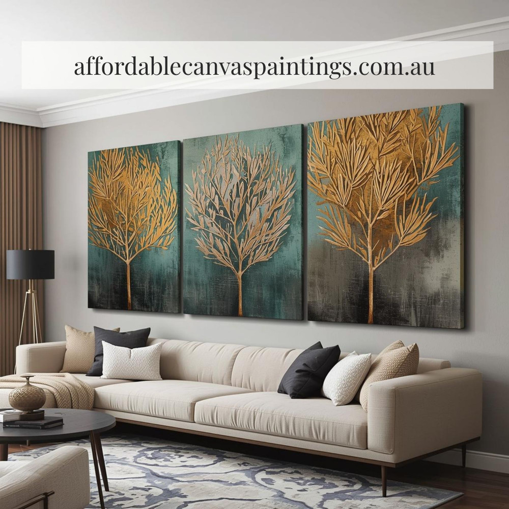 Dried Plant Leaves Abstract Canvas Painting Retro Vintage Botanical Wall Art 3 Piece Canvas Wall Art Framed Heavy Textured Acrylics Impasto Painting For Home Décor