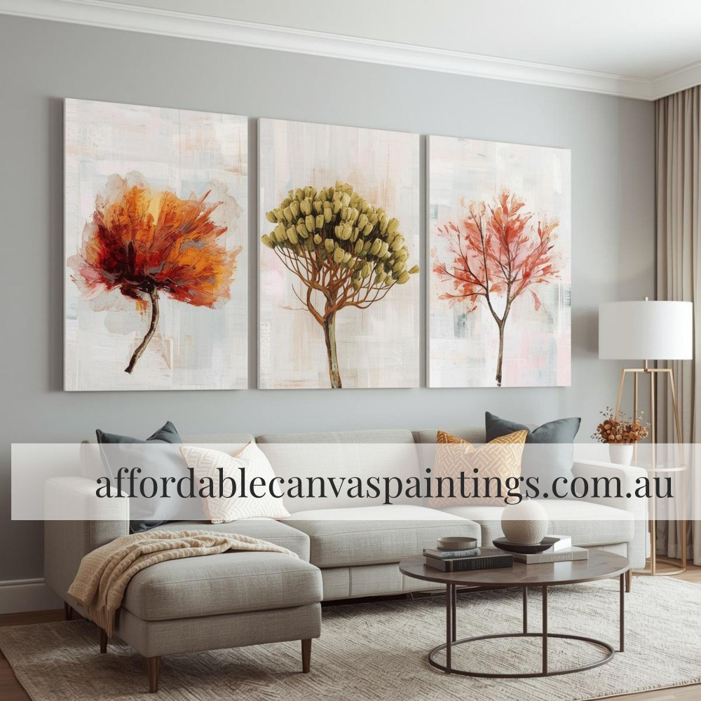 Green Flowers Tree Modern Artwork Abstract Art For Sale Framed 3 Piece Canvas Art Handcrafted Canvas Painting Impasto Art Painting For Living Room Ideas
