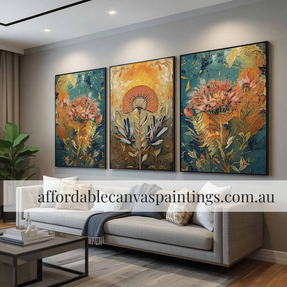Beautiful Flower With Leaves Retro Design Abstract Flower Paintings Framed 3 Piece Wall Art Handmade Acrylic Painting Australia Impasto Art For Bedroom Design