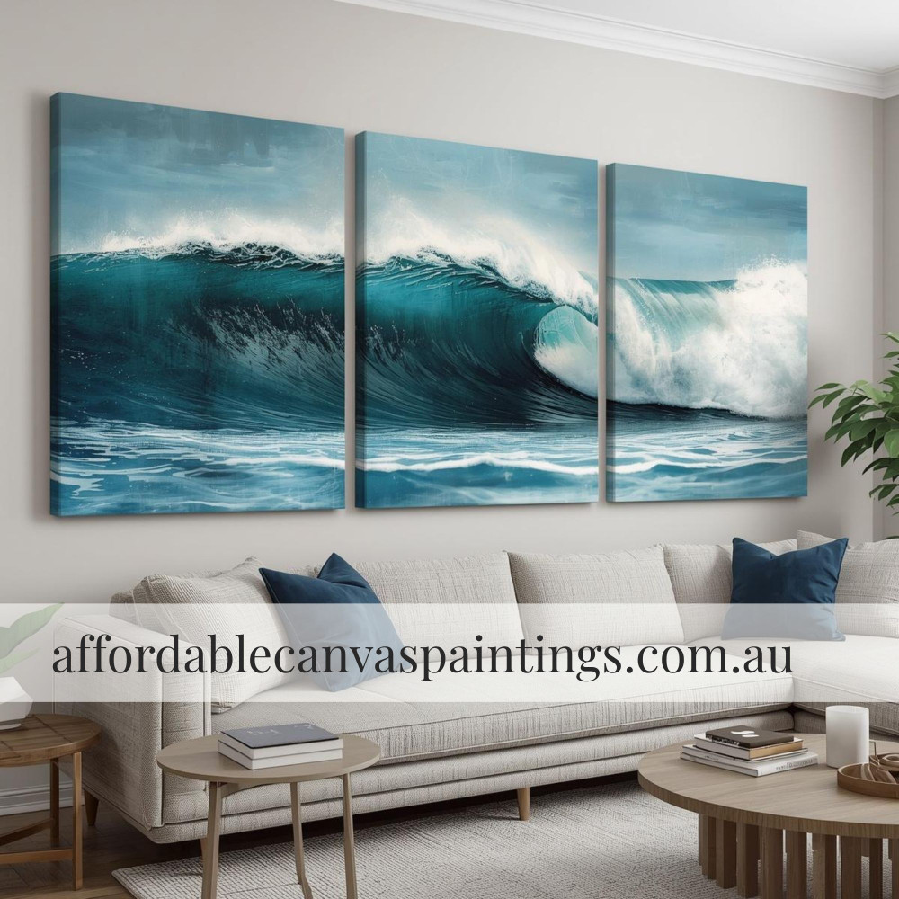 Long Sea Wave Seascape Painting Beautiful Paintings Of Nature 3 Panel Framed Painting Handcrafted Canvas Painting Impasto Art For Home Decorators