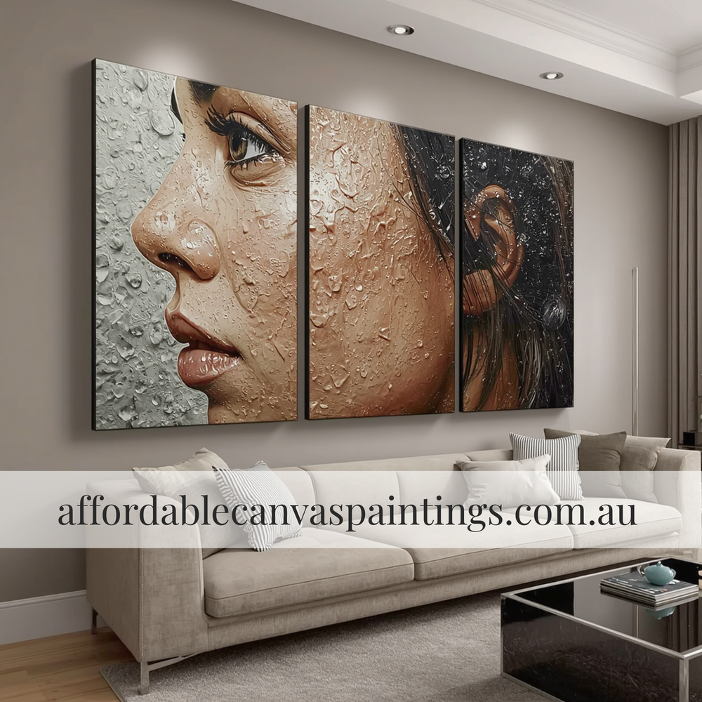 Dame Portrait Figure Painting Modern Abstract Painting Framed Three Piece Wall Art Textured Painting With Palette Knife Impasto Art Painting For Interior Design Ideas