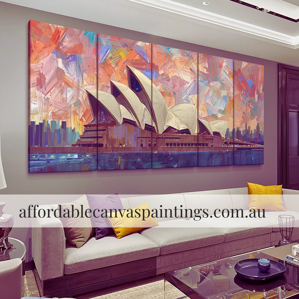Sydney Opera House Modern Painting Cityscape Art Framed Australian Handmade Paintings Online 5 Piece Abstract Canvas Wall Art Impasto Art For Home Decor Ideas