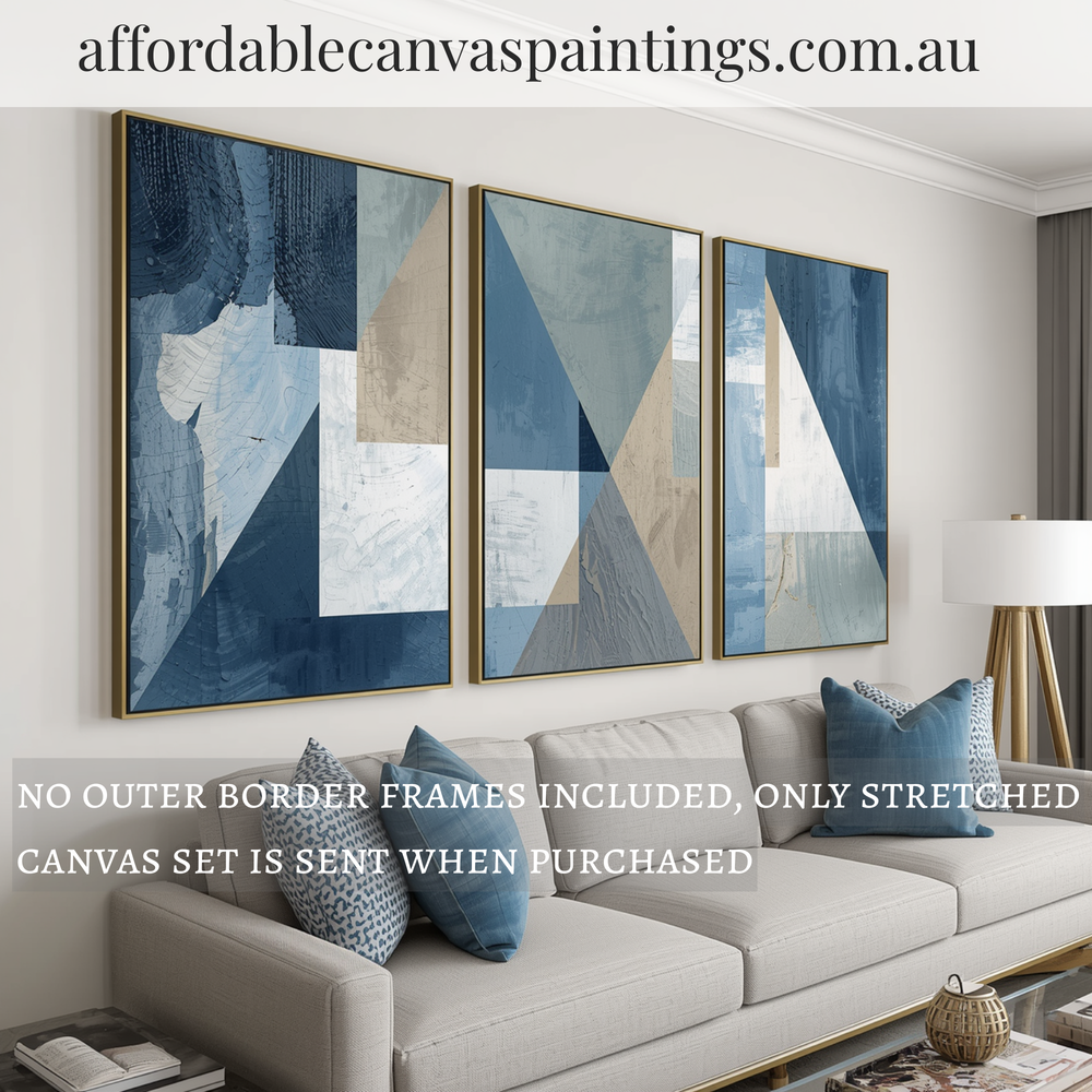 Geometric Design Modern Abstract Art 3 Panel Framed Painting Heavy Textured Acrylics Impasto Painting For Home Décor