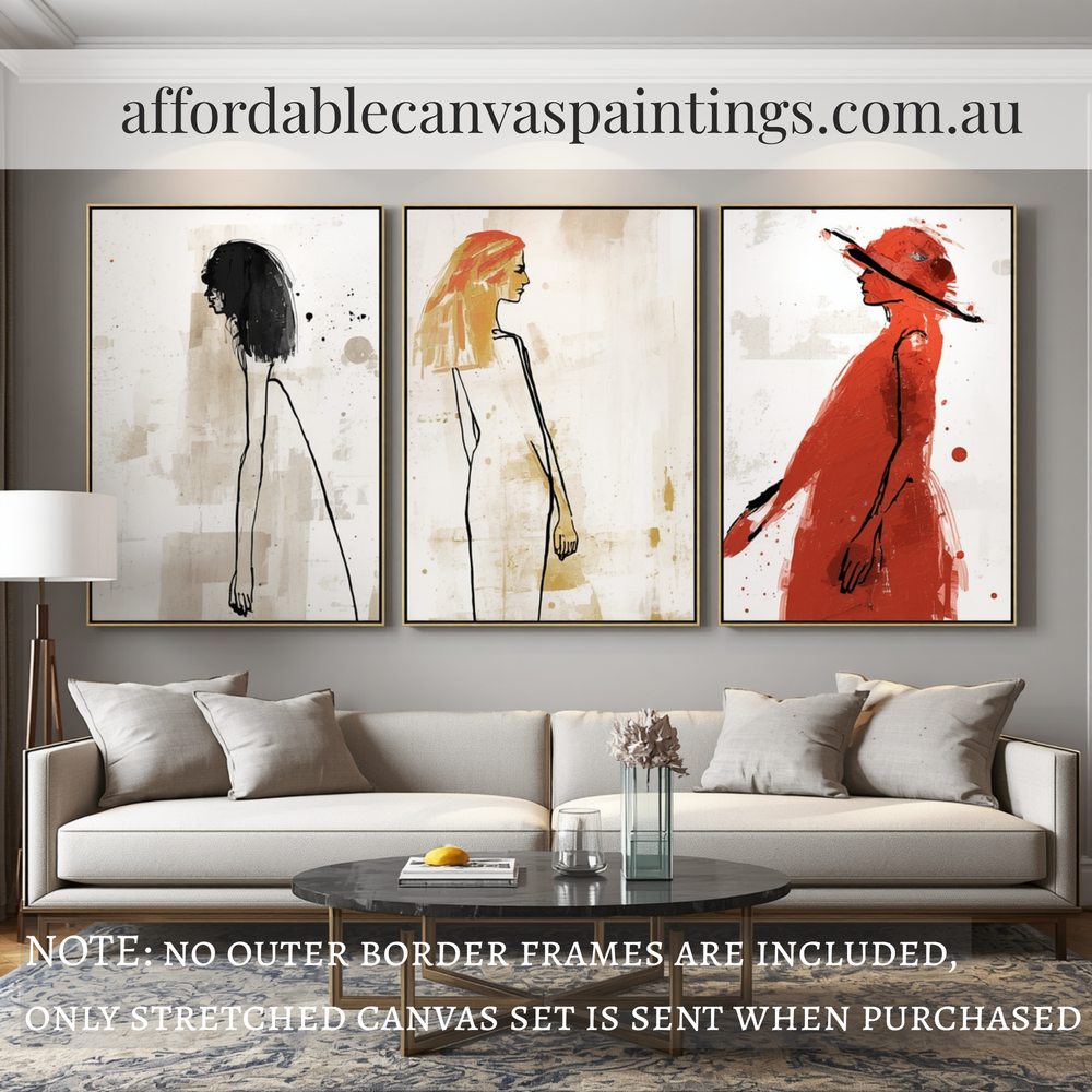 Cute Ladies Figure Painting Abstract Art Painting Modern Artwork Framed 3 Piece Canvas Art Australian Artist Painting For Bedroom Design