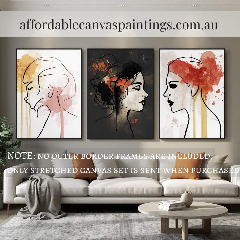 Wonderful Females Figurative Painting Modern Artwork Ready To Hang Australian Abstract 3 Panel Framed Painting For Wall Decor