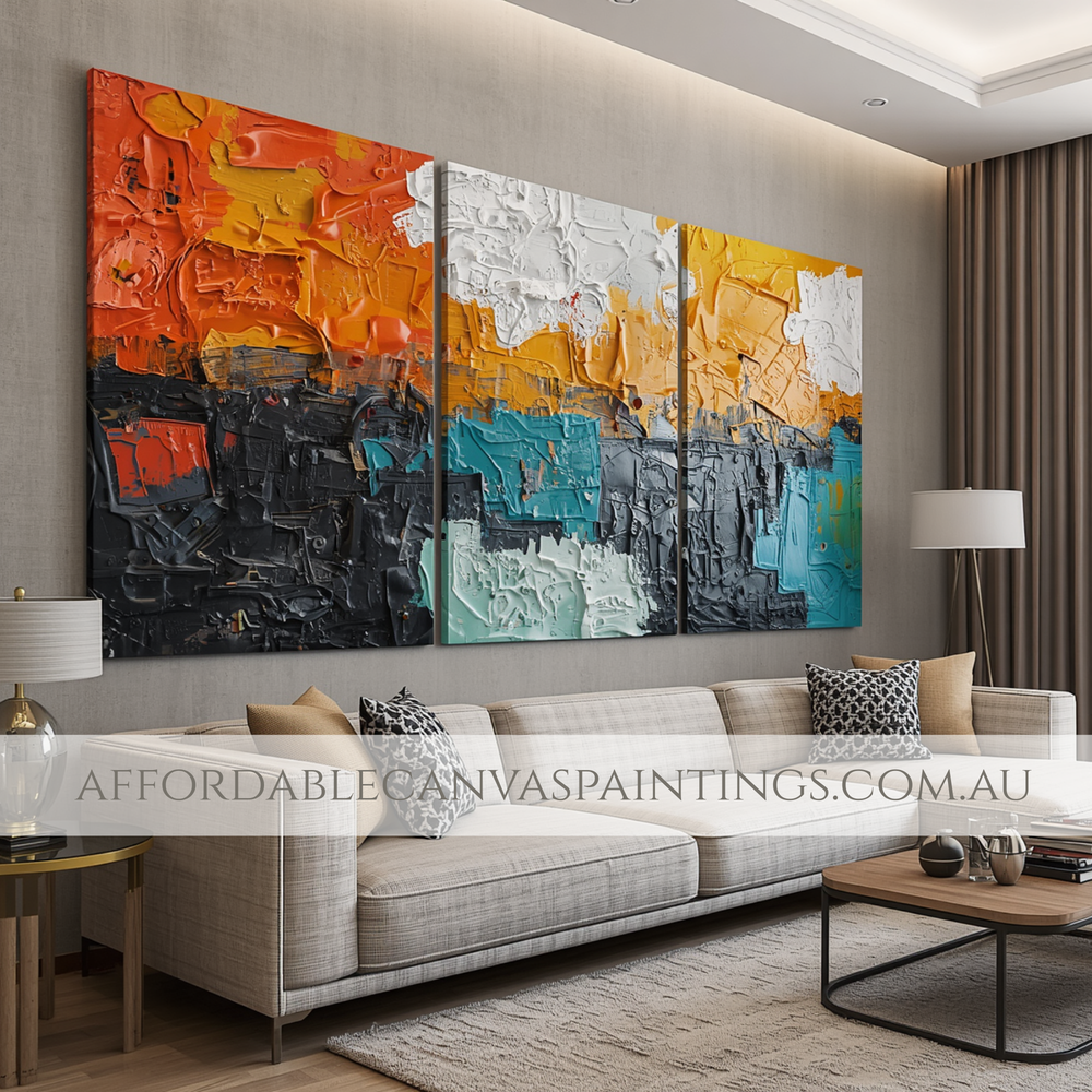 Smirches Contemporary Art For Sale Knife Painting Framed 3 Piece Abstract Wall Art Handcrafted Canvas Painting Impasto Art Painting For Living Room Design