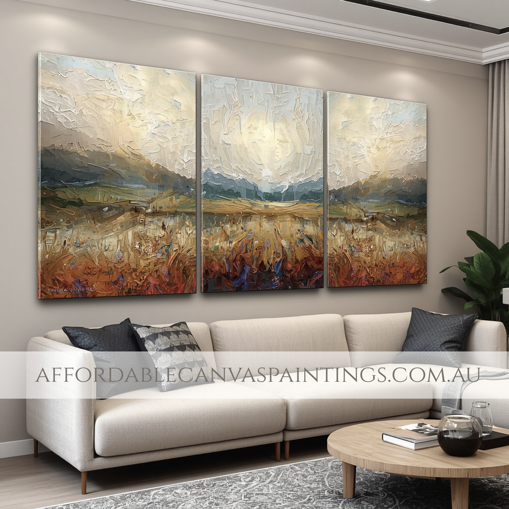 Abstract Landscape Triptych Art Modern Art For Sale 3 Panel Framed Painting Handmade Acrylic Painting Australia Impasto Canvas Painting For Interior Design