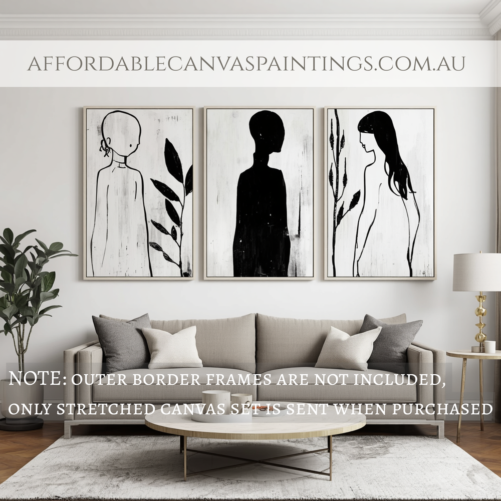 Monochromatic Figure Painting Contemporary Art Painting Framed 3 Piece Abstract Wall Art Handcrafted Canvas Painting Impasto Art For Home Decor