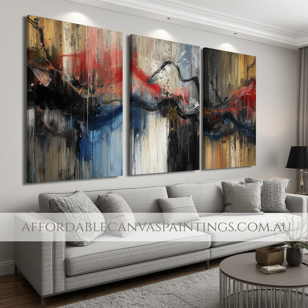 Multicolour Speckles Abstract Art Painting Contemporary Art For Sale Framed 3 Piece Wall Art Impasto Painting Handmade Acrylic Painting Australia For Interior Design Ideas