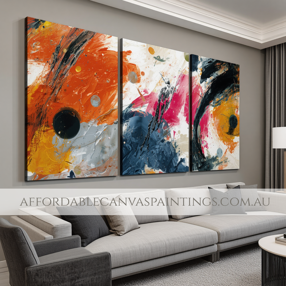 Colourful Maculas Abstract Canvas Painting Modern Art For Sale Framed 3 Piece Canvas Wall Art Heavy Textured Acrylics Impasto Painting For Home Decor Online